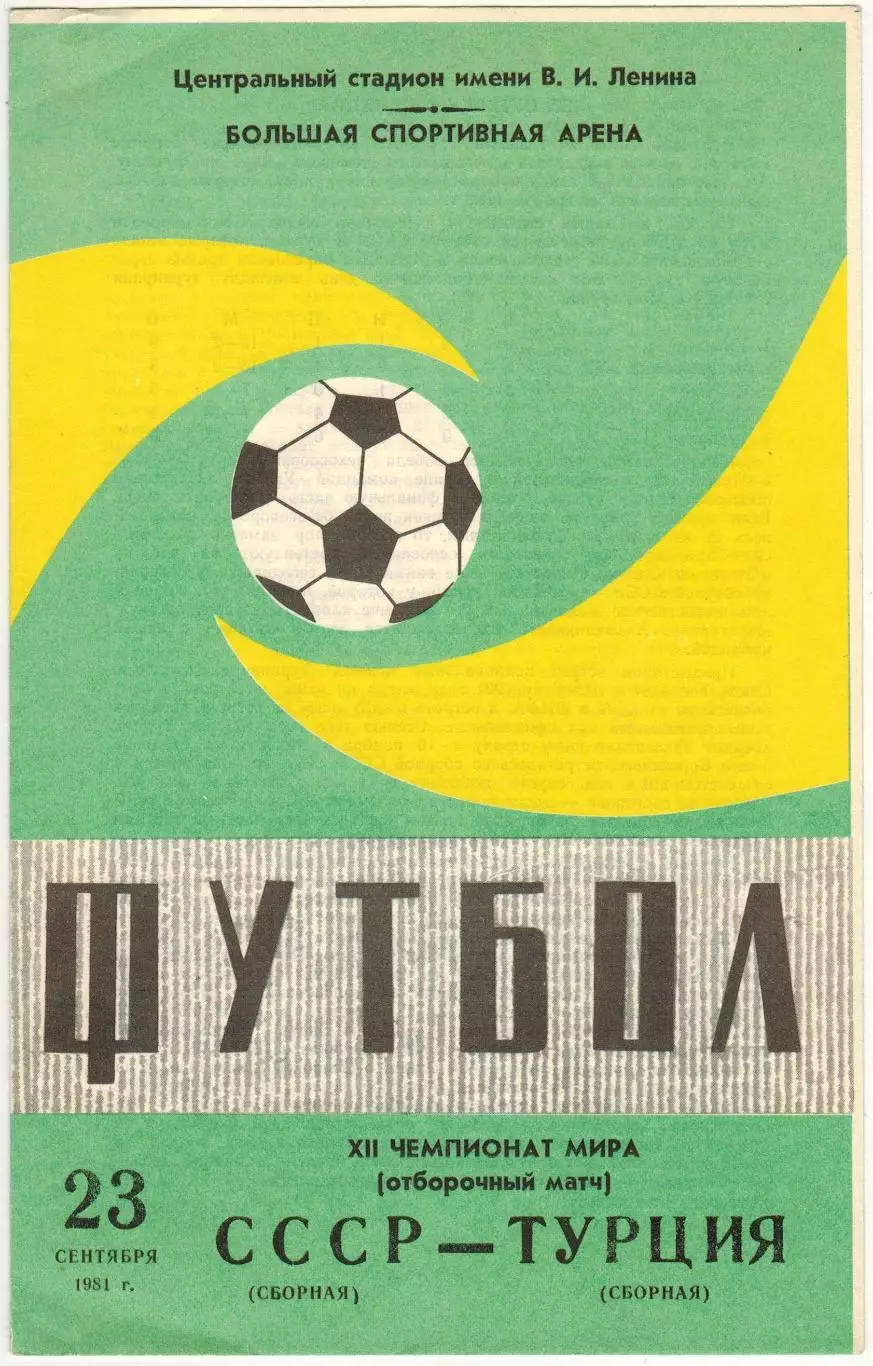 СССР – Турция 23.09.1981 Матч отборочного турнира чемпионата мира-1982