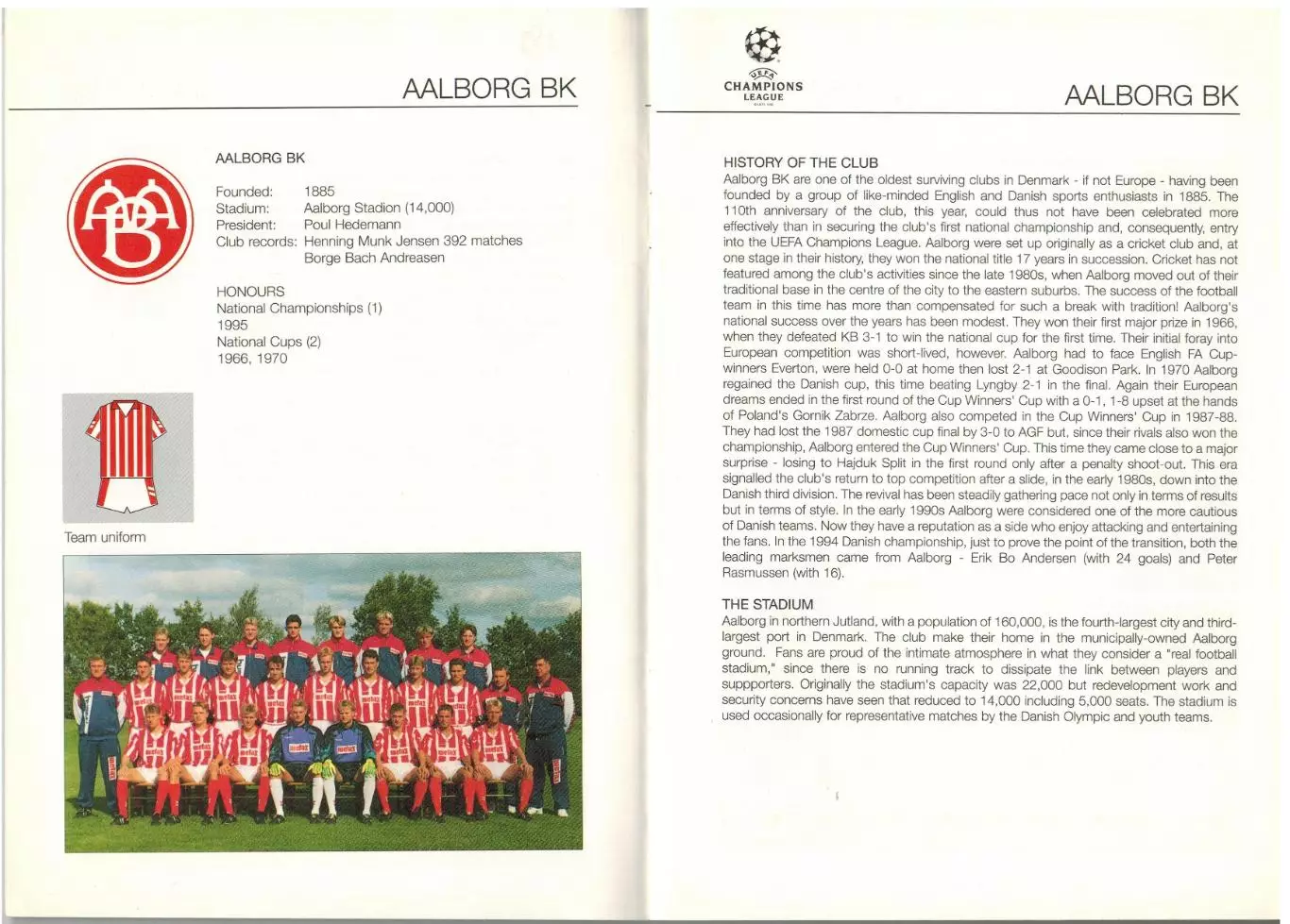 Справочник (дополнение) Лига чемпионов-1995/1996 Aalborg BK / Ольборг Дания 2