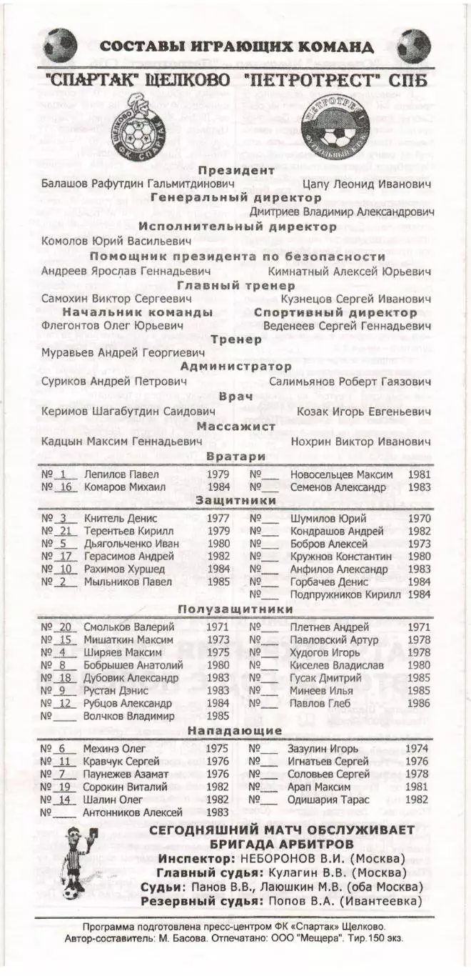 Спартак Щелково – Петротрест Санкт-Петербург 09.05.2004 1