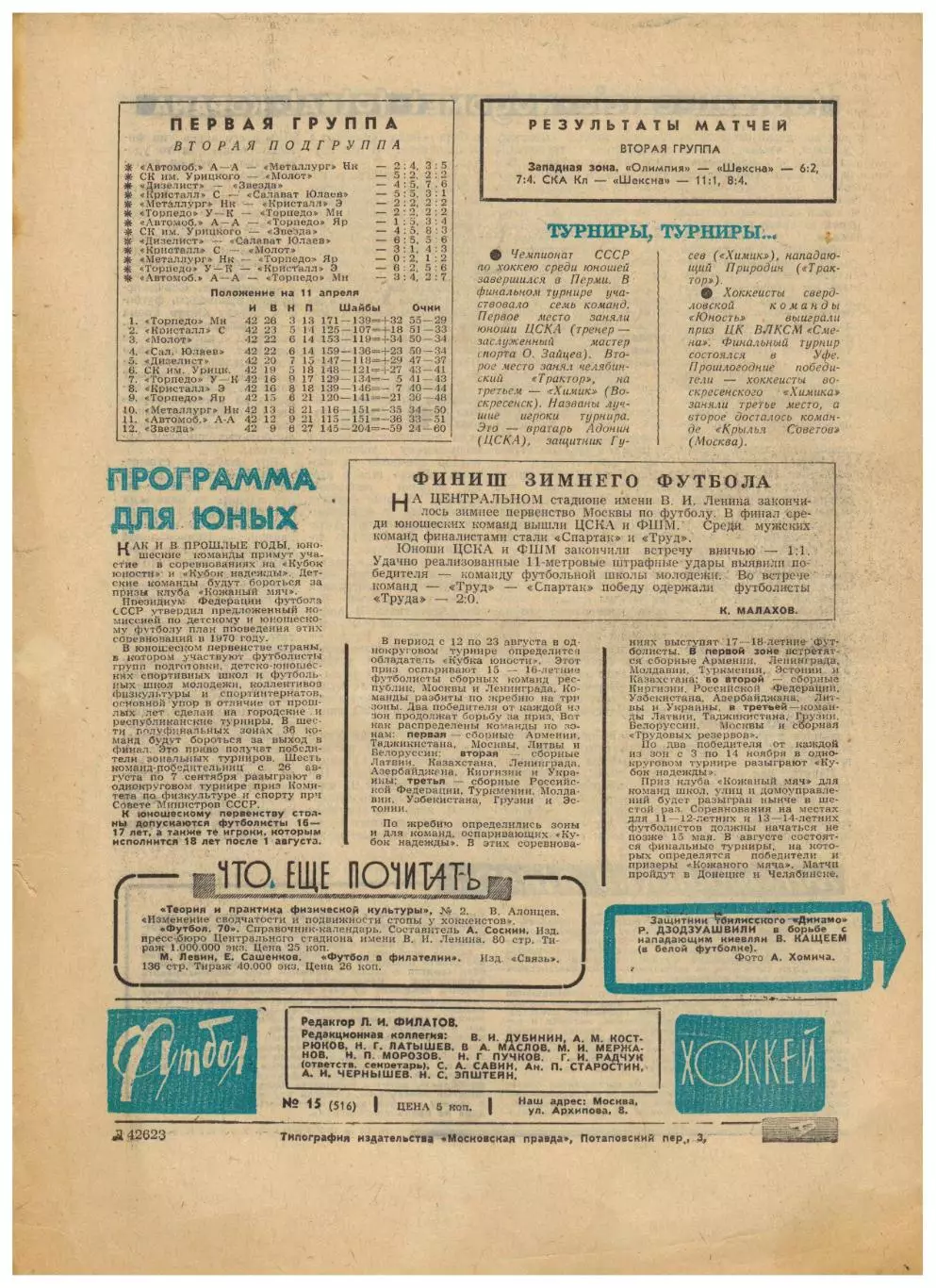Футбол-Хоккей 1970 №15 / А.Чернышев о подготовке к ЧМ Бока Хуниорс А.ди Стефано 1