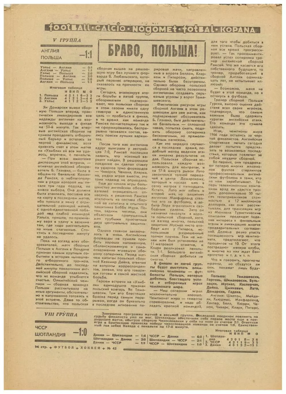 Футбол-Хоккей 1973 №42 / К.Есенин За три тура до финиша Трнава Англия–Польша–1:1 2