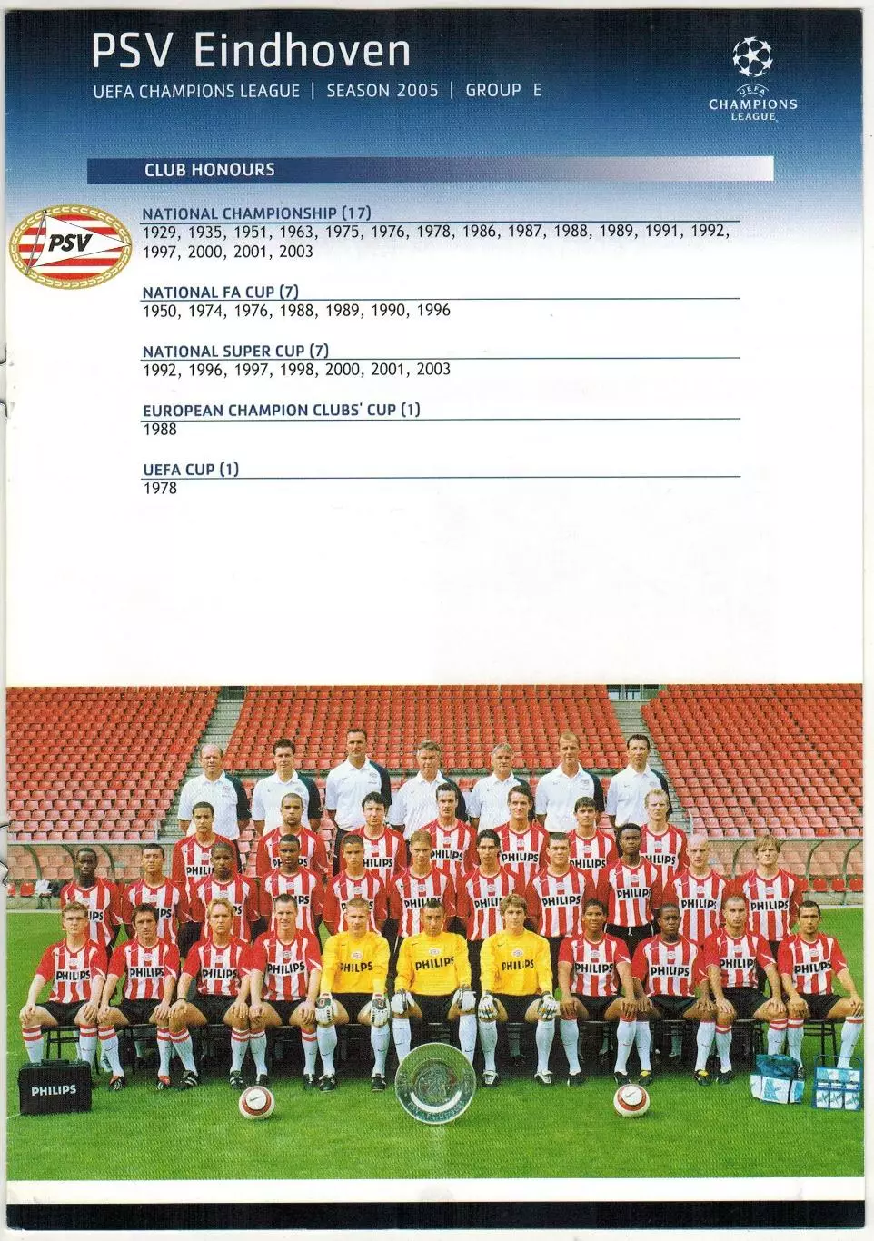Лига чемпионов УЕФА 2005 PSV Eindhoven / ПСВ Эйндховен Состав Хиддинк Ван Боммел