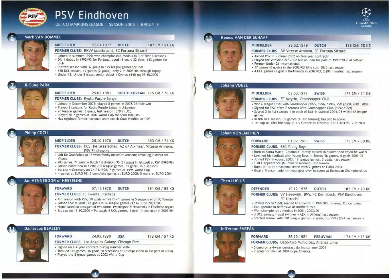 Лига чемпионов УЕФА 2005 PSV Eindhoven / ПСВ Эйндховен Состав Хиддинк Ван Боммел 1