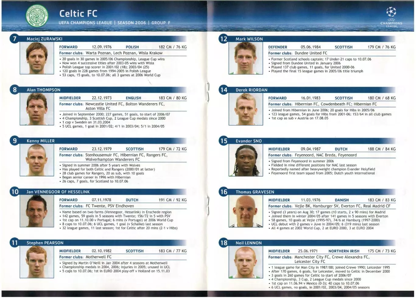 Лига чемпионов УЕФА 2006 Селтик Глазго / Celtic FC Состав И.Ярошик Э.Макгиди 1