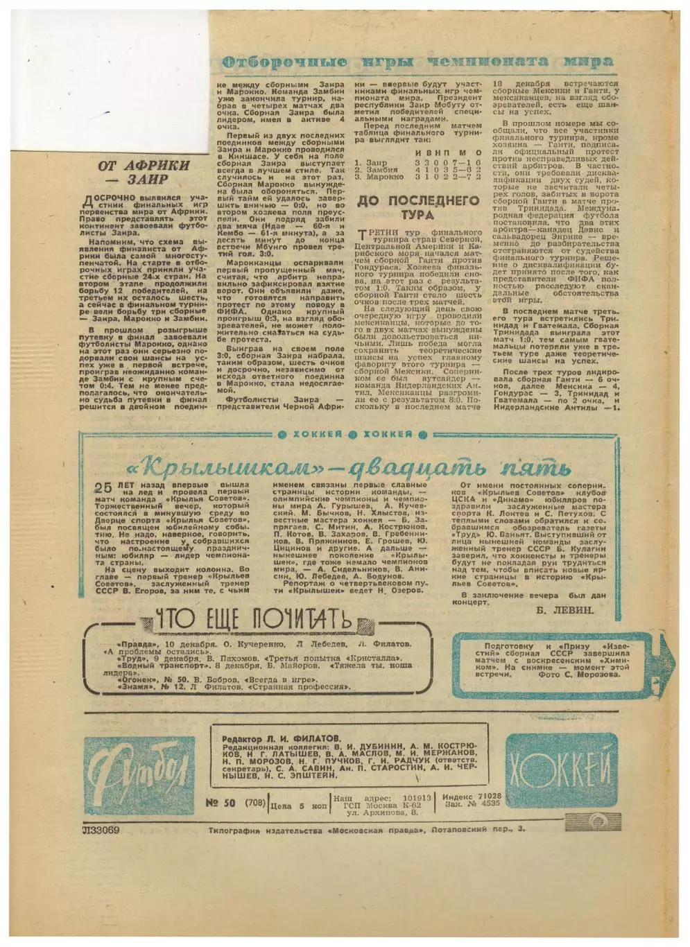 Футбол-Хоккей 1973 №50 / В.Папаев Штутгарт–Динамо Киев Тоттенхэм–Динамо Тбилиси 5