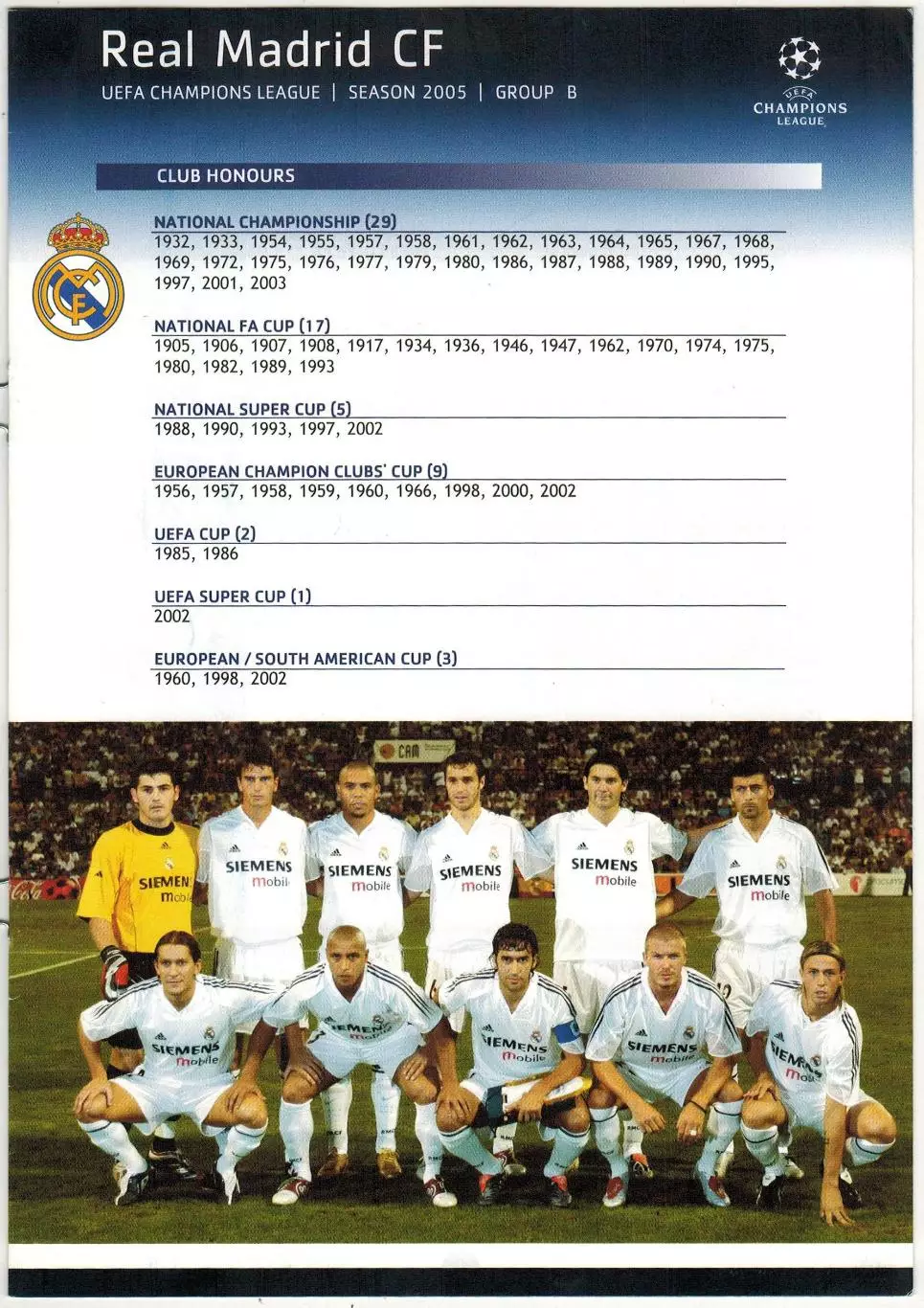 Лига чемпионов УЕФА 2005 Real Madrid CF / Реал Мадрид /Зидан Фигу Роналдо Бекхэм