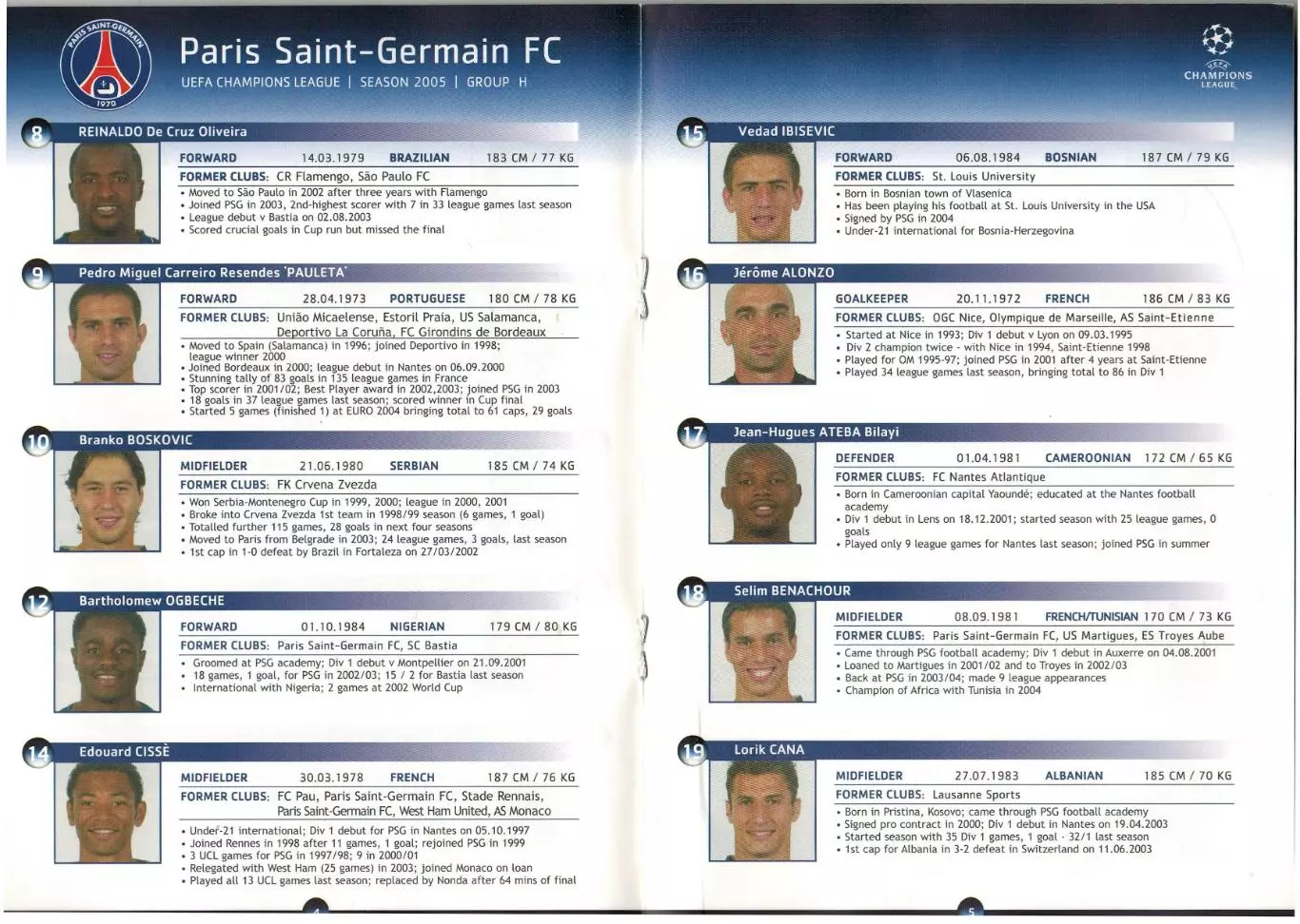 Лига чемпионов УЕФА 2005 Paris Saint-Germain FC / Пари Сен-Жермен /Педру Паулета 1