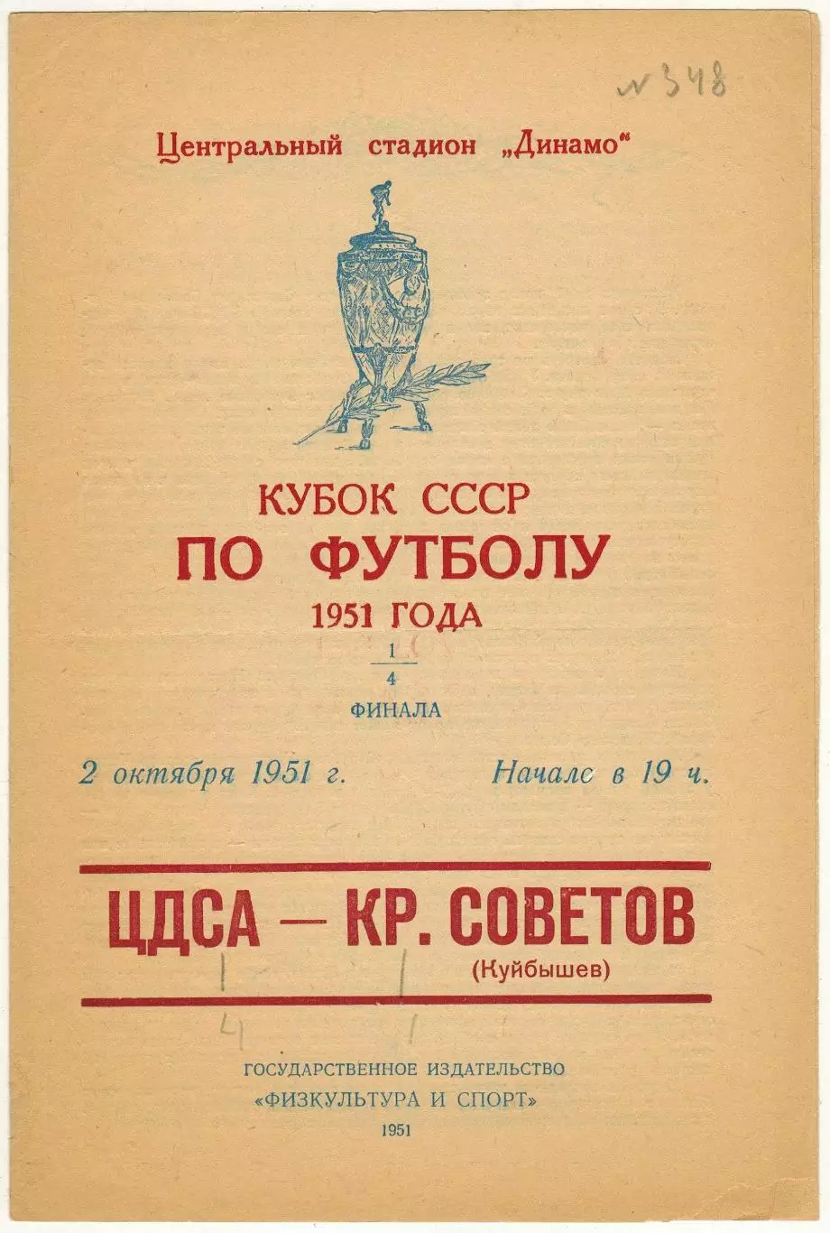 ЦДСА – Крылья Советов Куйбышев 02.10.1951 Кубок СССР 1/4 финала
