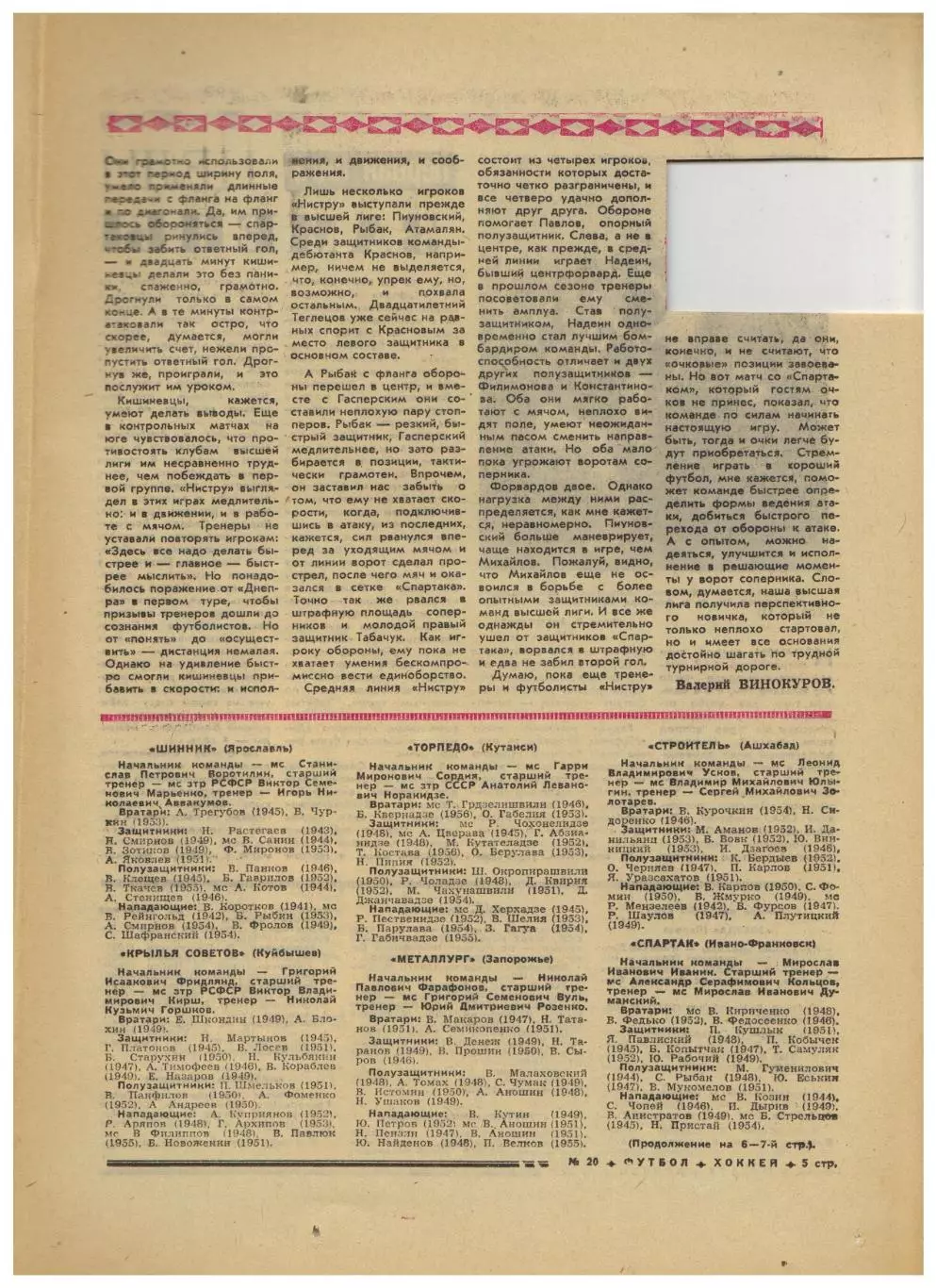 Футбол-Хоккей 1974 №20 / Сборная 1-й лиги КЕЧ Бавария–Атлетико–1:1 Австралия ВХА 1
