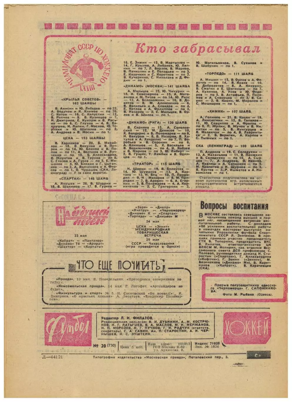 Футбол-Хоккей 1974 №20 / Сборная 1-й лиги КЕЧ Бавария–Атлетико–1:1 Австралия ВХА 5