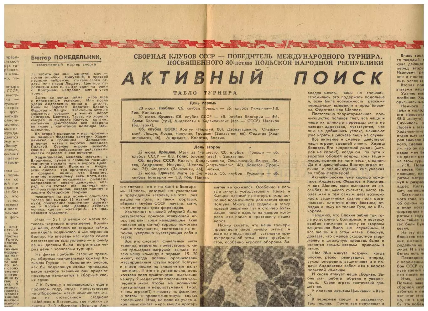 Футбол-Хоккей 1974 №30 Сборная клубов СССР на турнире в Польше Галимзян Хусаинов 1