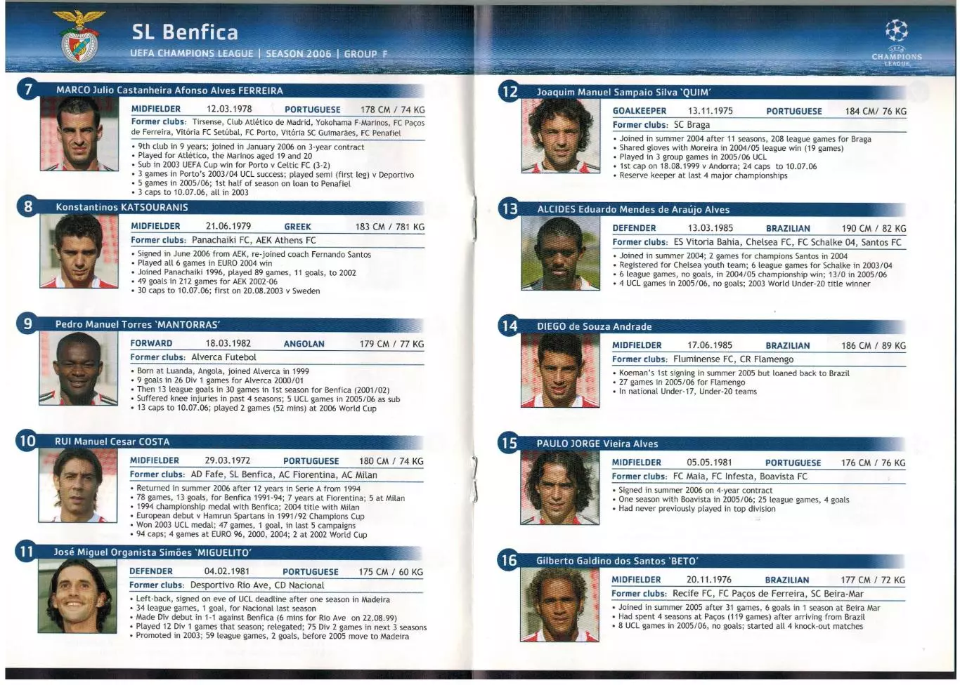 Лига чемпионов УЕФА 2006 SL Benfica Бенфика Лиссабон / А.Каряка Руй Кошта Луизао 1