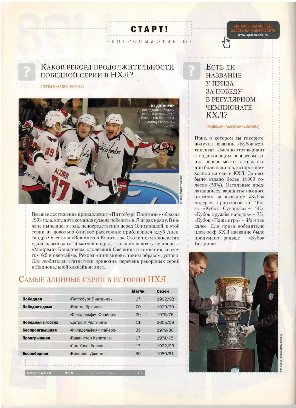 Sportweek 2010 №8 Итоги Олимпиады Хоккей Сборная России Г.Хиддинк Севилья–ЦСКА 1