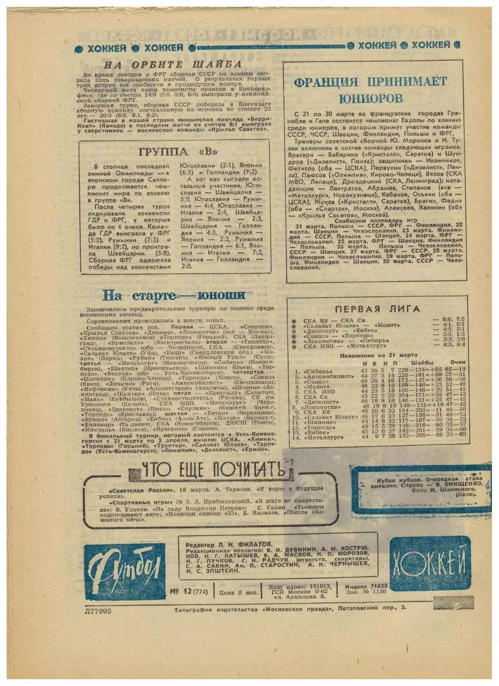 Футбол-Хоккей 1975 №12 Динамо К–Бурсаспор Арарат–Бавария Заря Луганск ЧССР–СССР 5