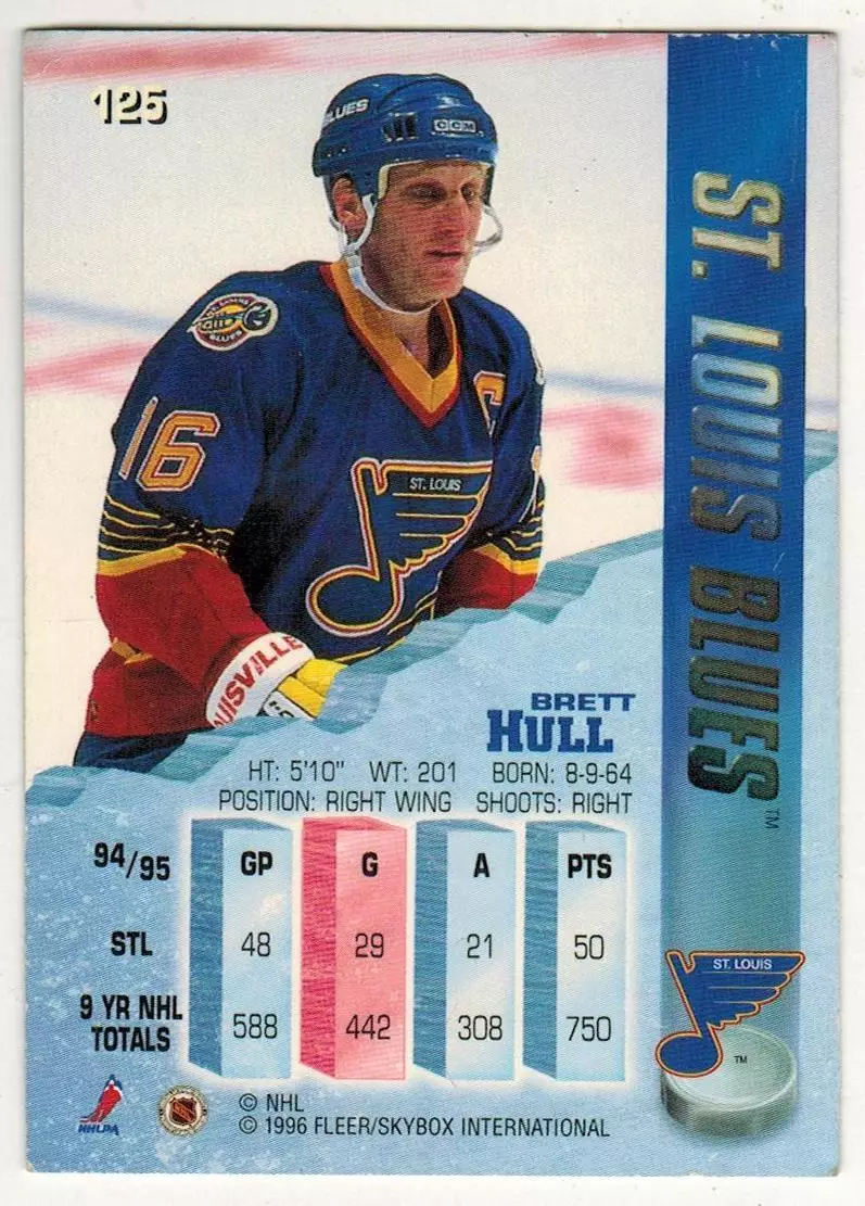 Бретт Халл Сент-Луис Блюз /Brett Hall St.Louis Blues 1995/1996 Fleer/SkyBox #125 1