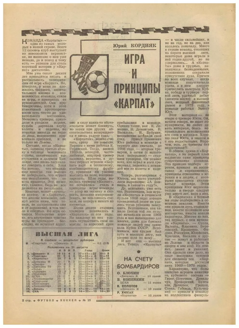 Футбол-Хоккей 1975 №35 Карпаты Львов В.Веремеев ОТОИ-76 Норвегия–СССР Бразилия 1