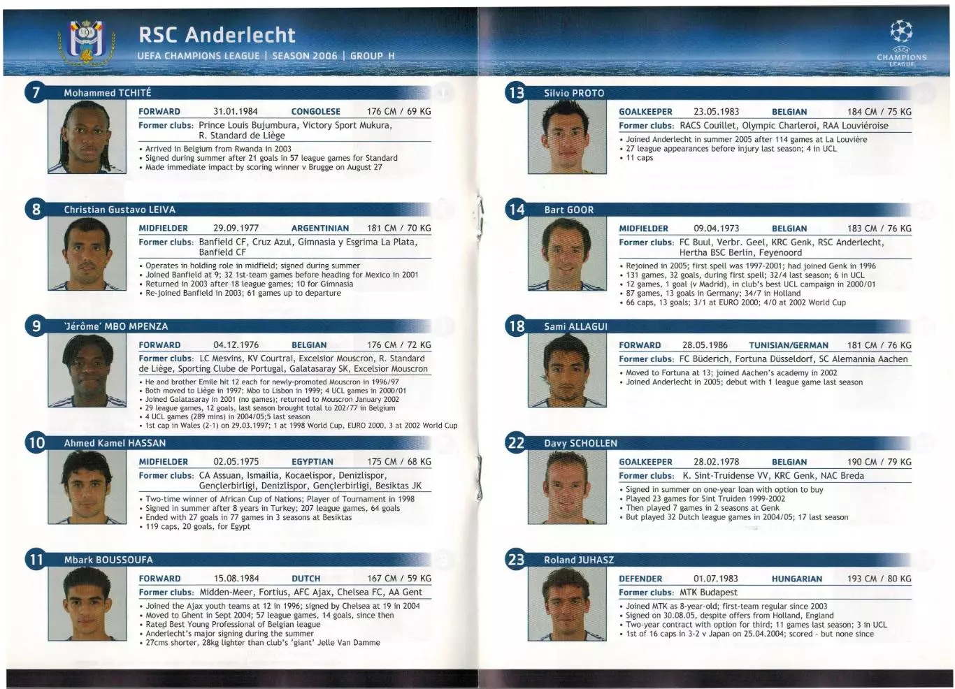 Лига чемпионов УЕФА 2006 RSC Anderlecht Андерлехт Брюссель / Н.Пареха М.Буссуфа 1
