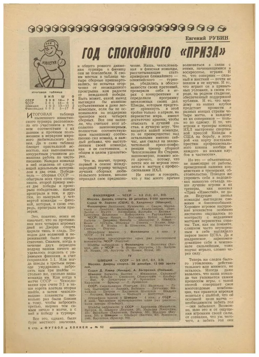 Футбол-Хоккей 1975 №52 О.Блохин–лучший футболист Приз Известий Беккенбауэр Кройф 2