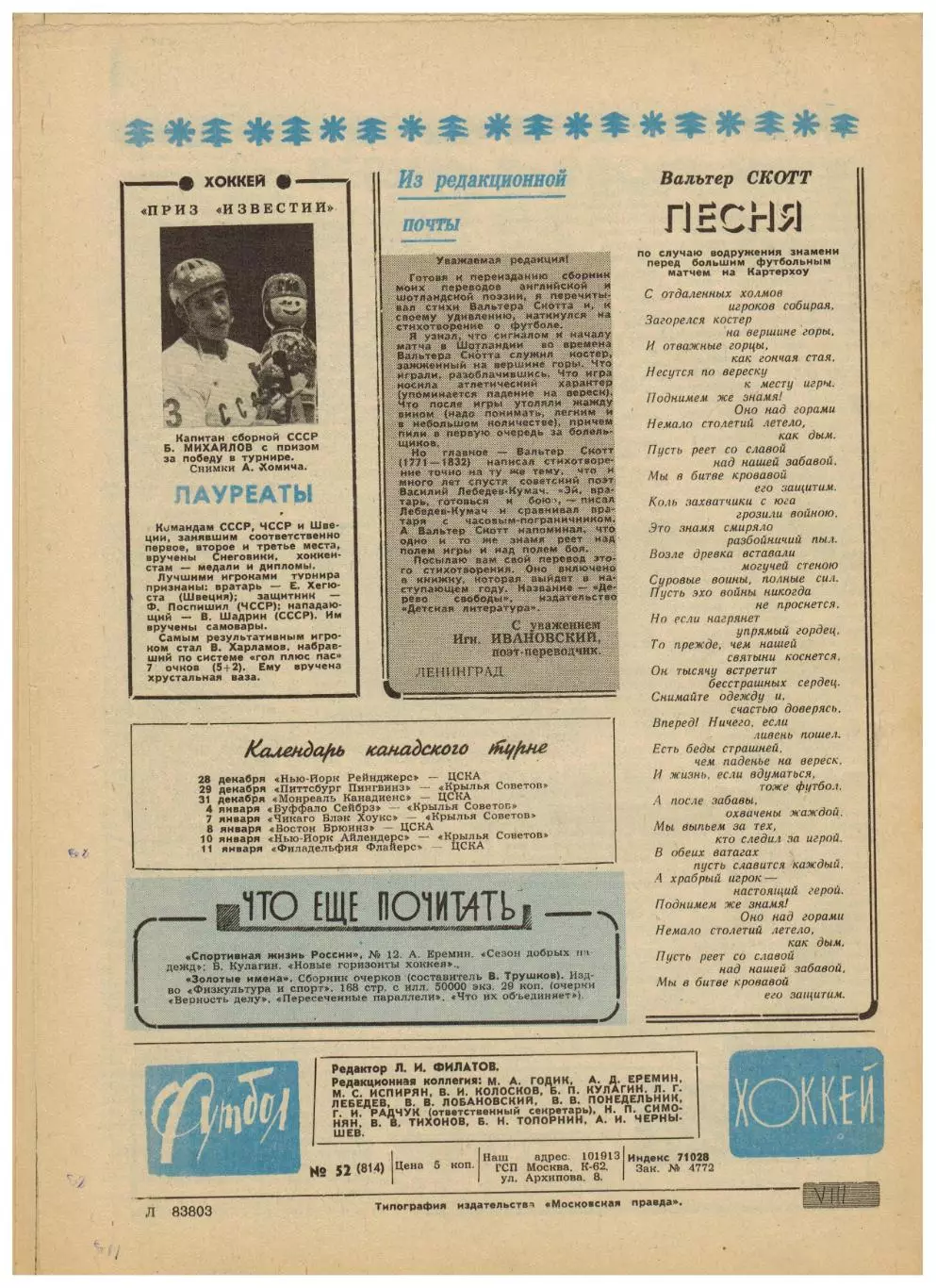 Футбол-Хоккей 1975 №52 О.Блохин–лучший футболист Приз Известий Беккенбауэр Кройф 4