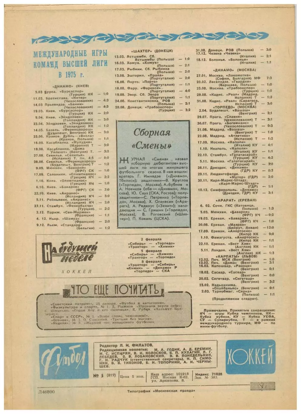 Футбол-Хоккей 1976 №5 А.Фирсов о суперсерии ХК Локомотив М-ва Трактор Сталинград 5