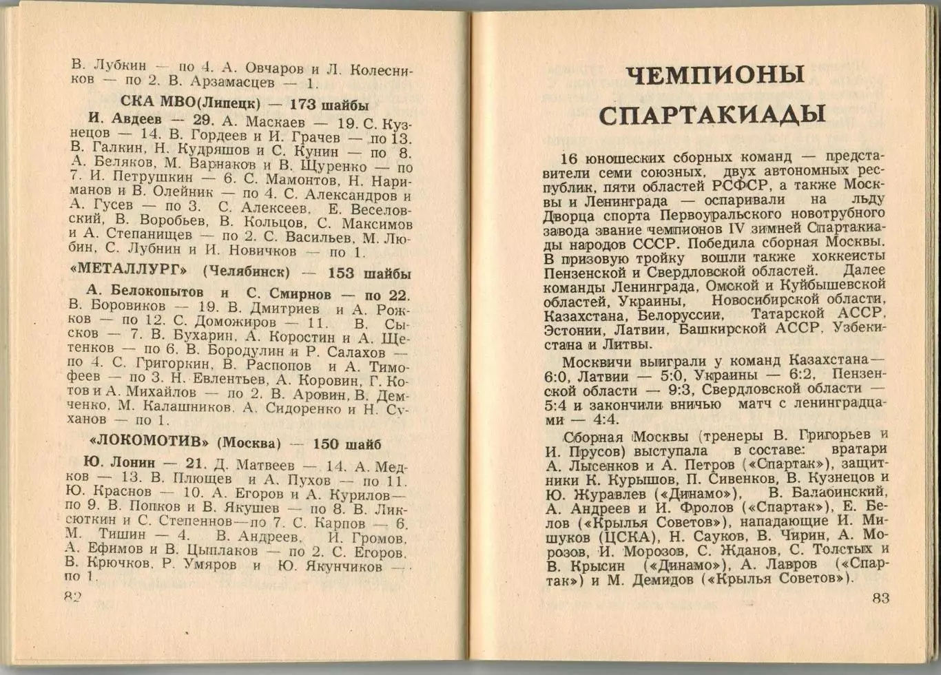 Хоккей 1978/1979 Московская правда /Авторы шайб Высшая и Первая лига Спартакиады 2