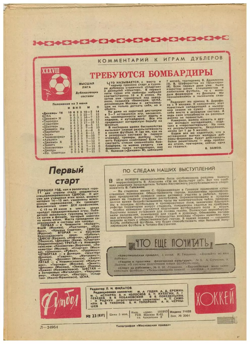 Футбол-Хоккей 1976 №23 В.Третьяк–лучший хоккеист.Крылья Советов Куйбышев.Польша 3