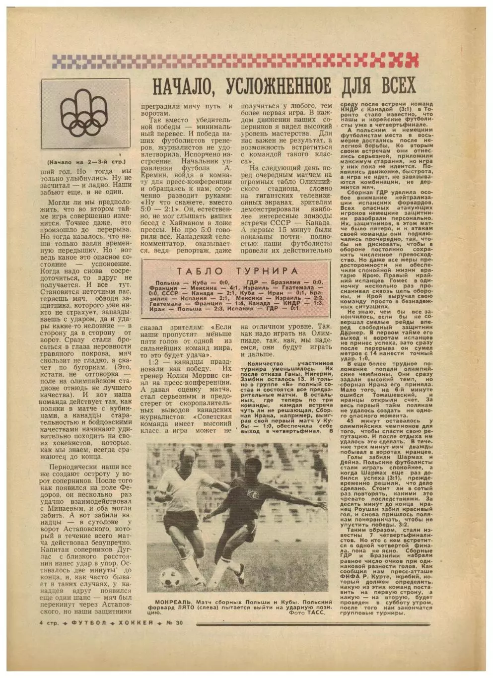 Футбол-Хоккей 1976 №30 Олимпиада.ФК Динамо Москва–чемпион СССР.ЧСХ-1949/1950.НХЛ 1