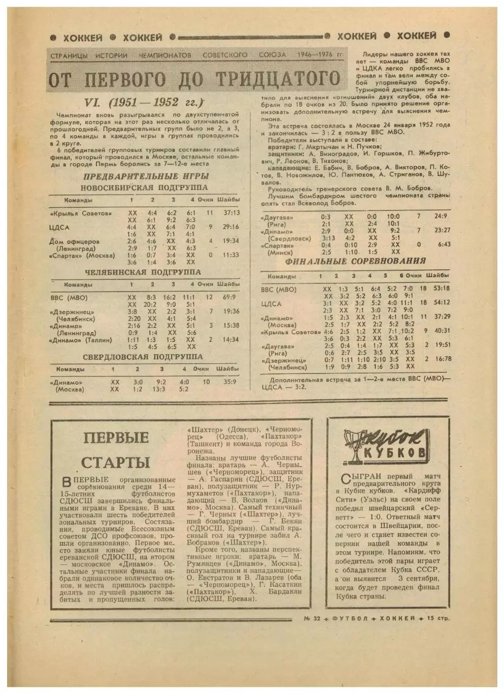Футбол-Хоккей 1976 №32 Олимпиада Финал ГДР–Польша–3:1.Андерлехт.ЧСХ–1951/1952 3
