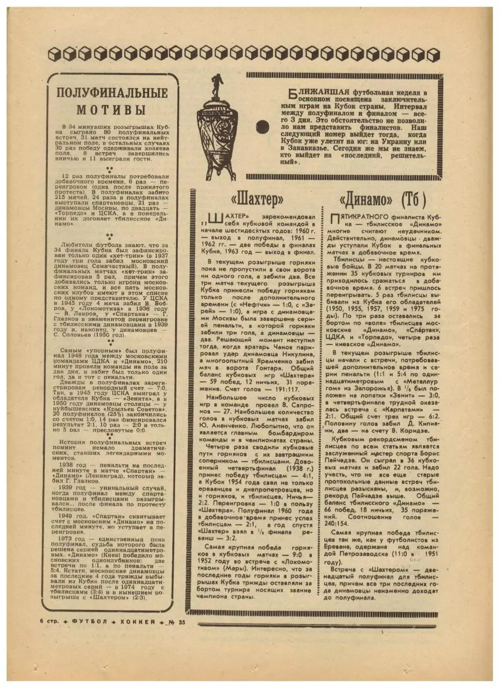 Футбол-Хоккей 1976 №35 Кубок.Виктор Тихонов сб.СССР.ЧСХ-1956/57.Николай Морозов 1