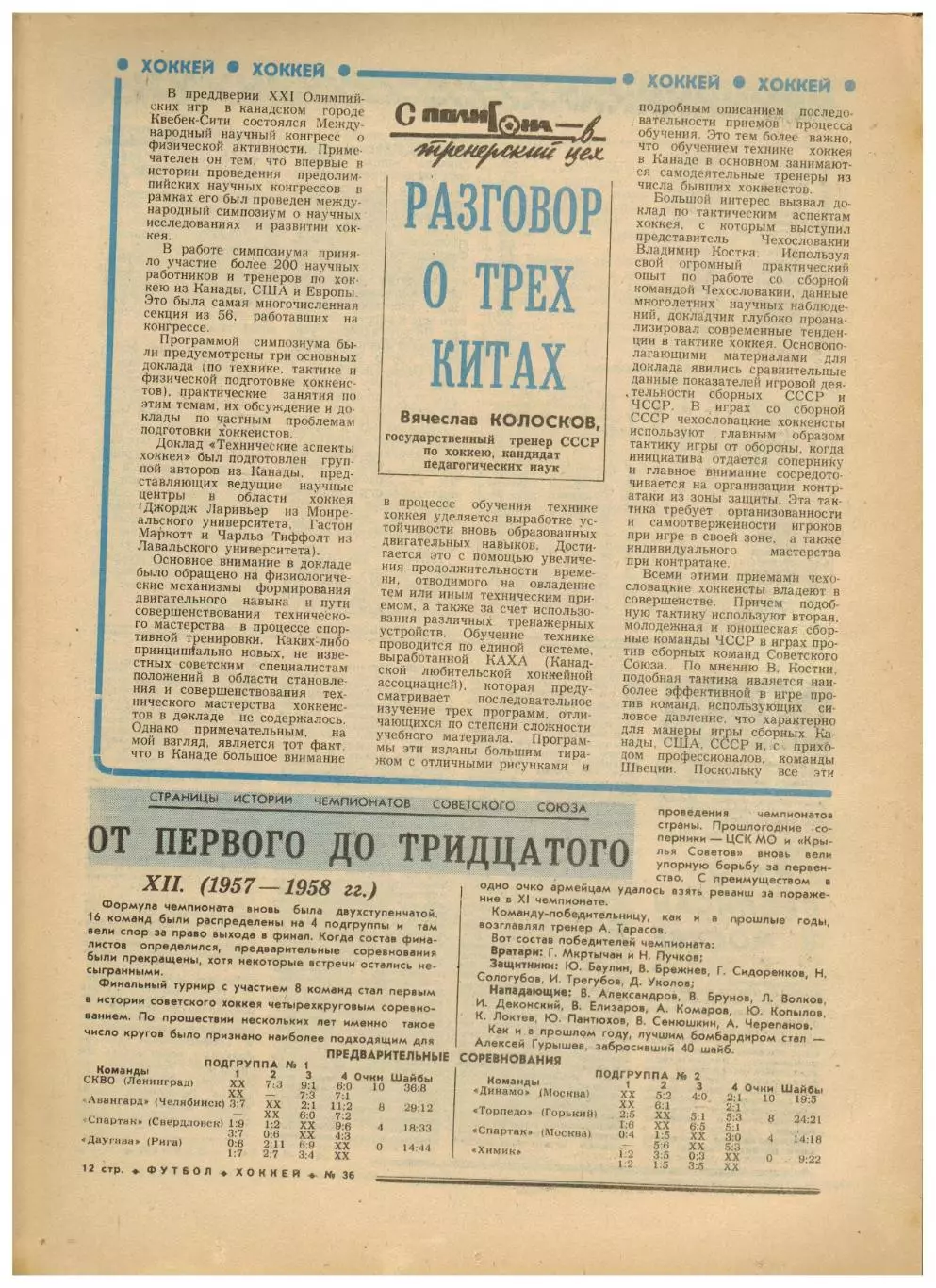 Футбол-Хоккей 1976 №36 Кубок Канады.Финал КС Динамо Тб.ЧСХ-1957/1958.Суперкубок 3