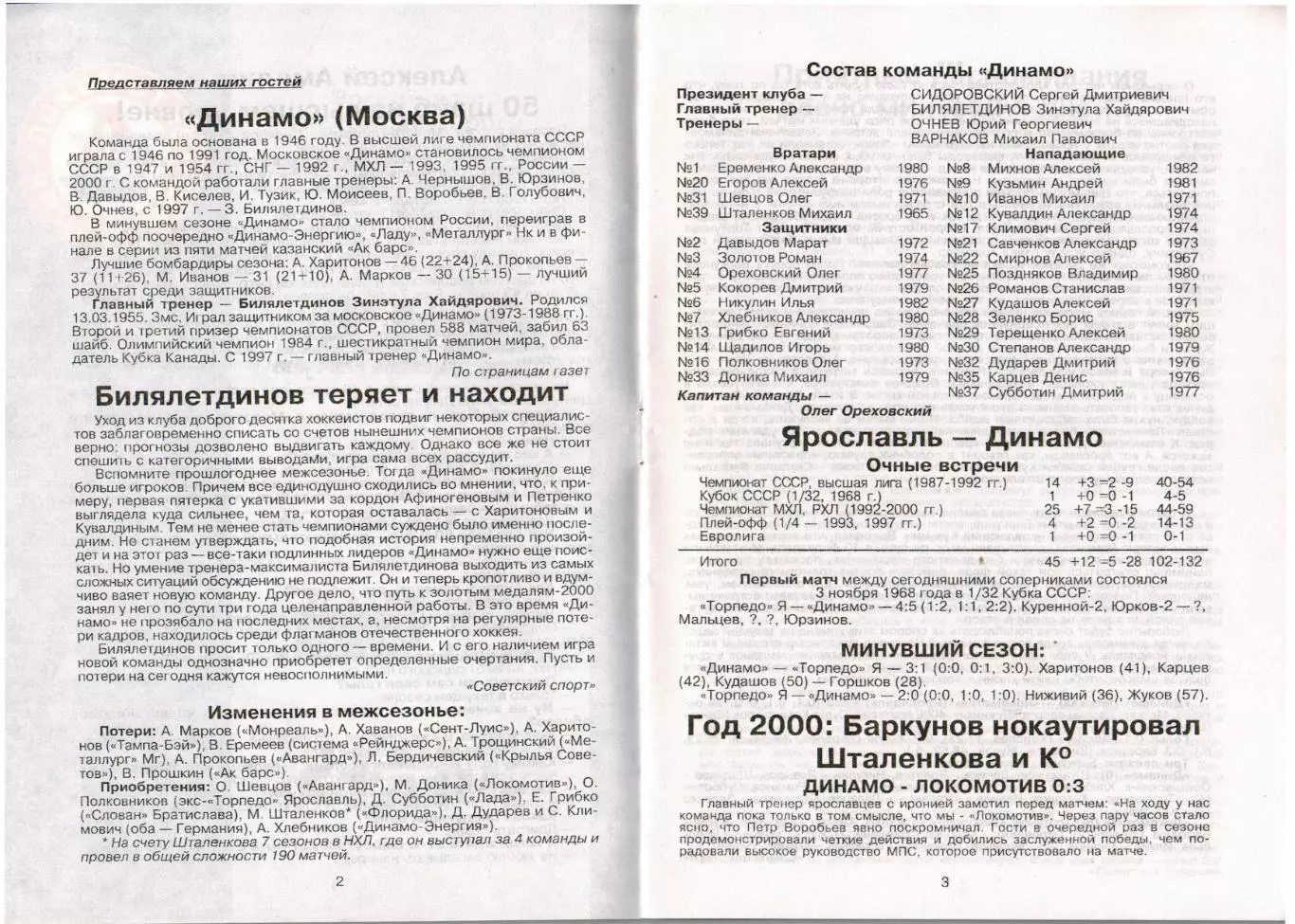 Локомотив Ярославль – Динамо Москва 03.11.2000 1