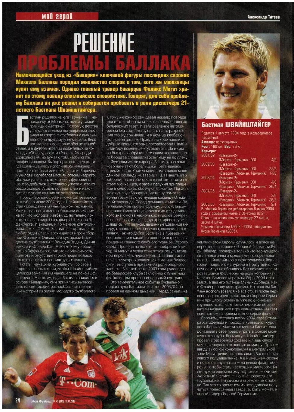 Мой футбол 2005 №45 О.Долматов М.Бузникин Б.Швайнштайгер К.Бесков Жан Карлос 4