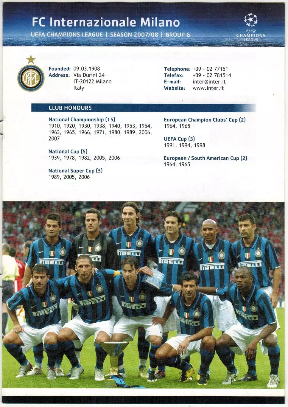 Лига чемпионов УЕФА 2008 Internazionale Milano–Интер Милан /Л.Фигу З.Ибрагимович