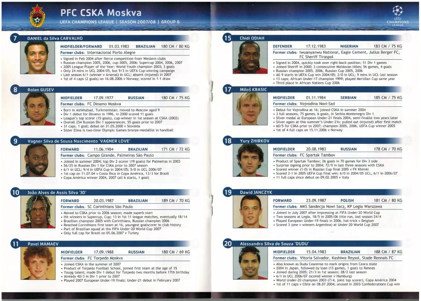 Лига чемпионов УЕФА 2008 PFC CSKA Moskva–ЦСКА /Д.Карвальо В.Лав Ю.Жирков Р.Гусев 1
