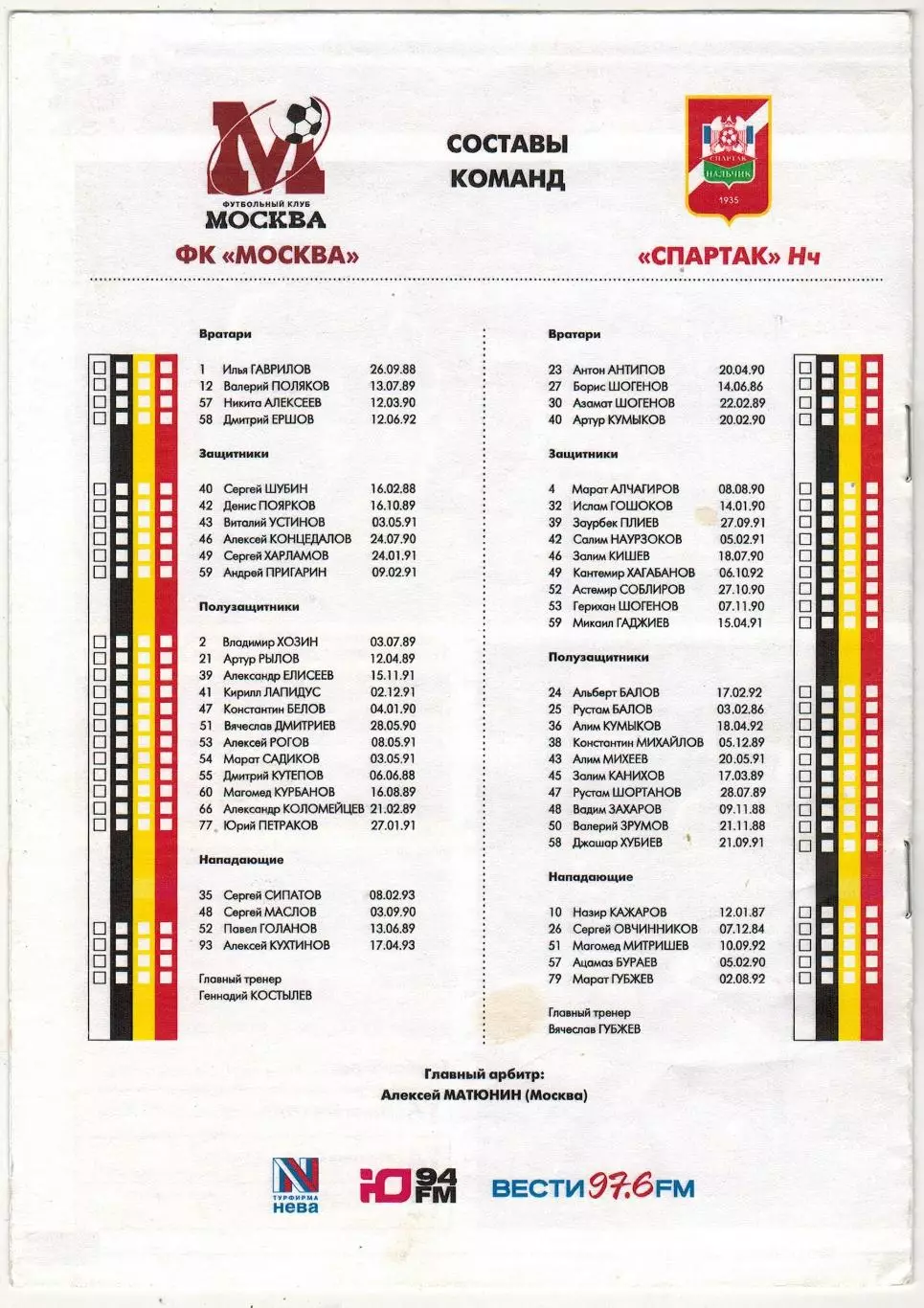 ФК Москва — Спартак Нальчик 20.11.2009 Молодежные команды РЕДКОСТЬ!!! 1