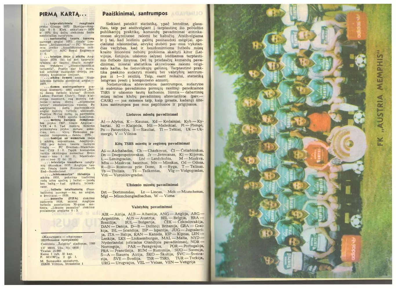 Жальгирис Вильнюс – Аустрия Вена 07.09.1988 Кубок УЕФА +Вкладыш на русском языке 2