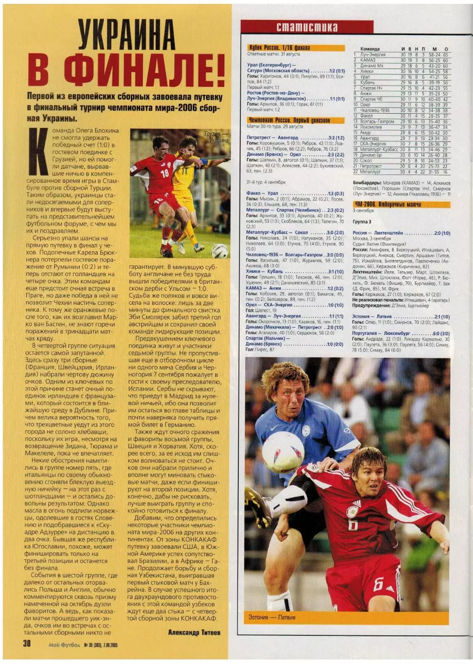 Мой футбол 2005 №35 Украина на ЧМ/В.Быстров/В.Бесчастных/Х.Луис Гарсия/А.Смертин 5
