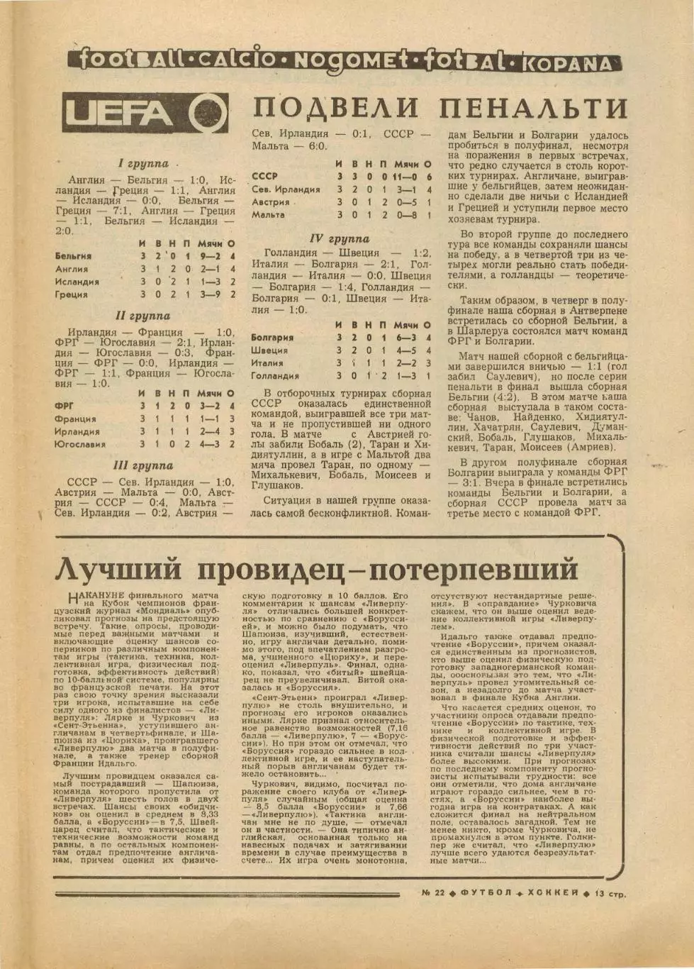 Футбол-Хоккей 1977 №22 Итоги ЧМХ/Уралмаш/ЧЕФ U-18/Финал КЕЧ Ливерпуль–Боруссия 2