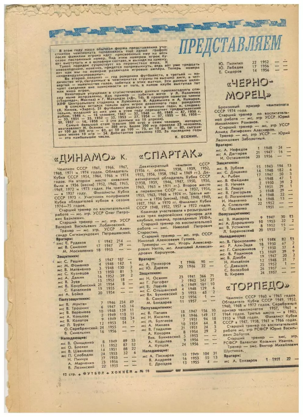 Футбол-Хоккей 1975 №16 ЧМХ СССР–ЧССР–4:1 Сборная СССР–чемпион мира ЧСФ 1-й тур 2