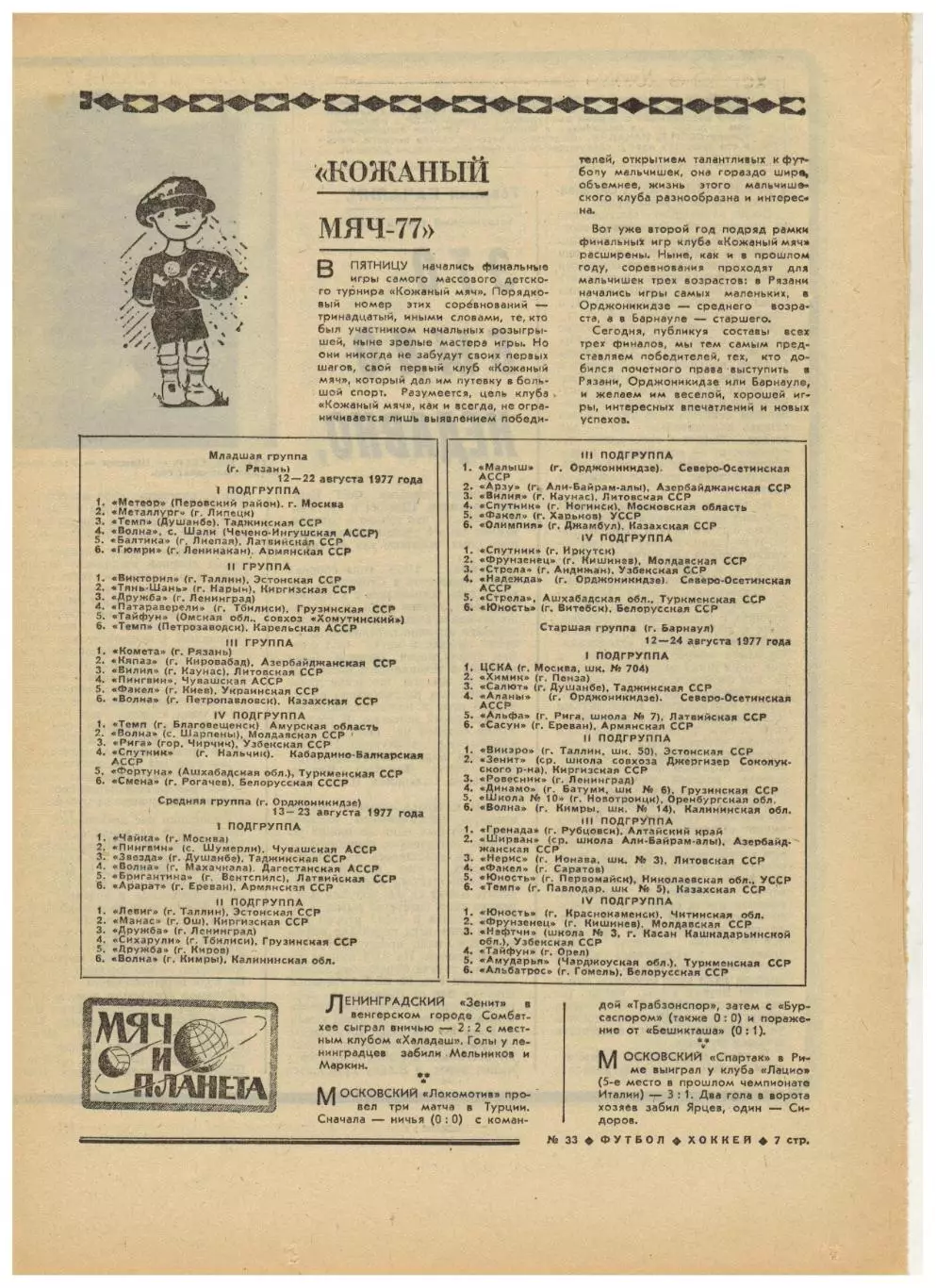 Футбол-Хоккей 1977 №33 К.Есенин Финал Кубка/Кожаный мяч/Сб.СССР 1955/Еврокубки 2