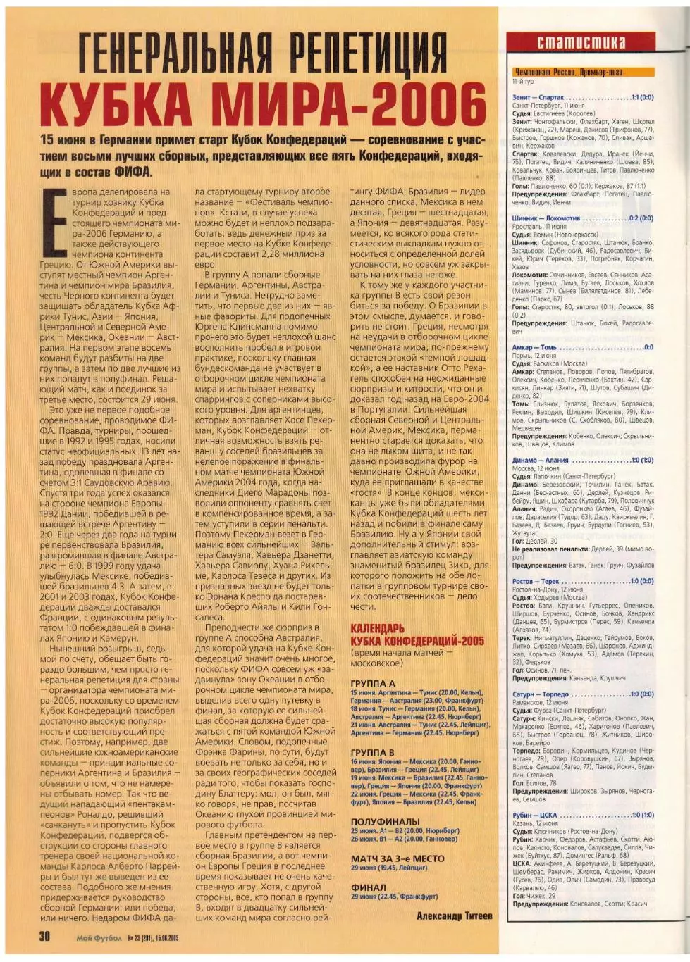 Мой Футбол 2005 №23 Б.Тедеев Э.ван дер Сар Дублеры Постер Сборная России U-21 6
