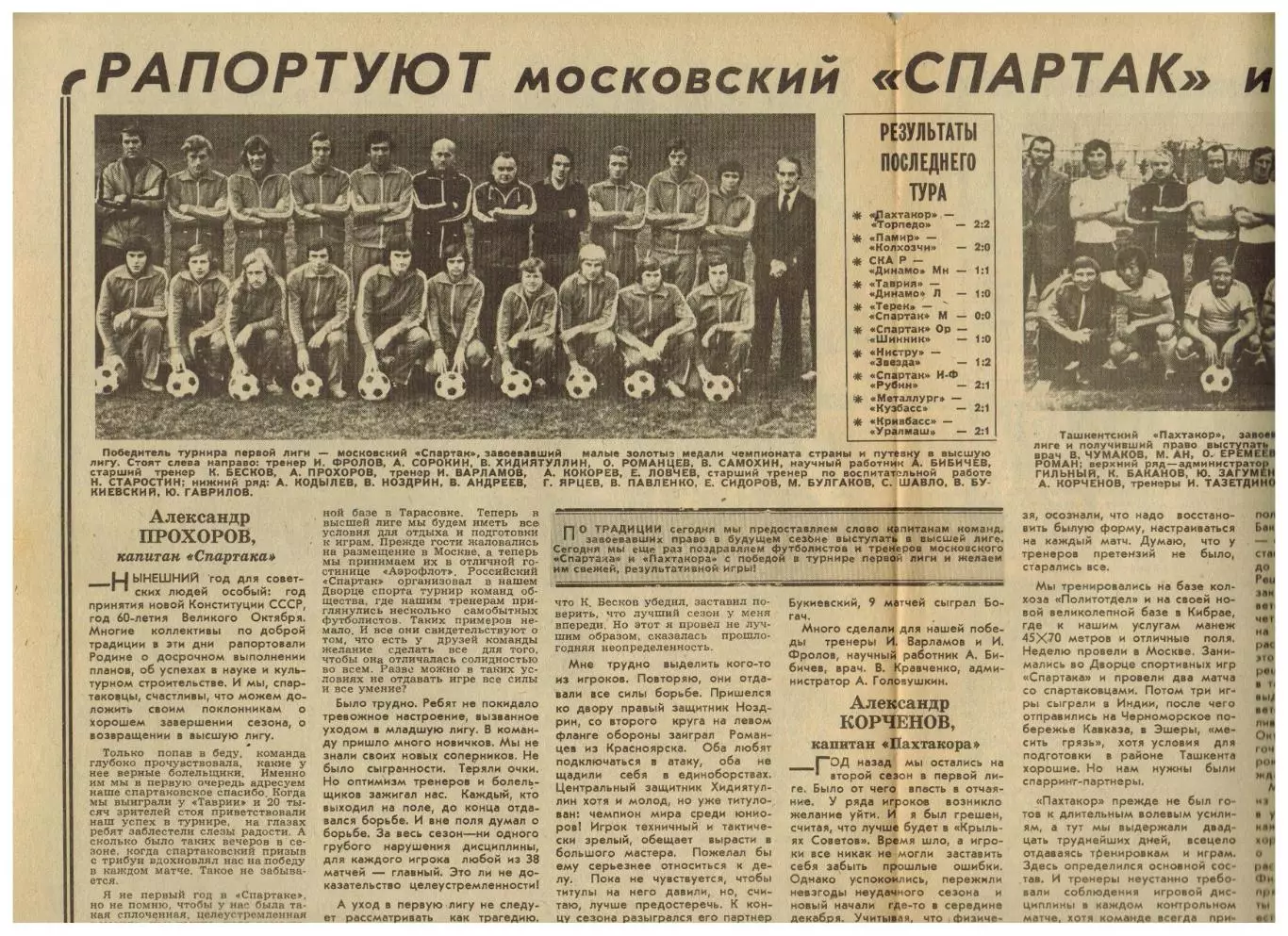 Спартак Москва и Пахтакор Ташкент – победители турнира в первой лиге-1977 Статья 2