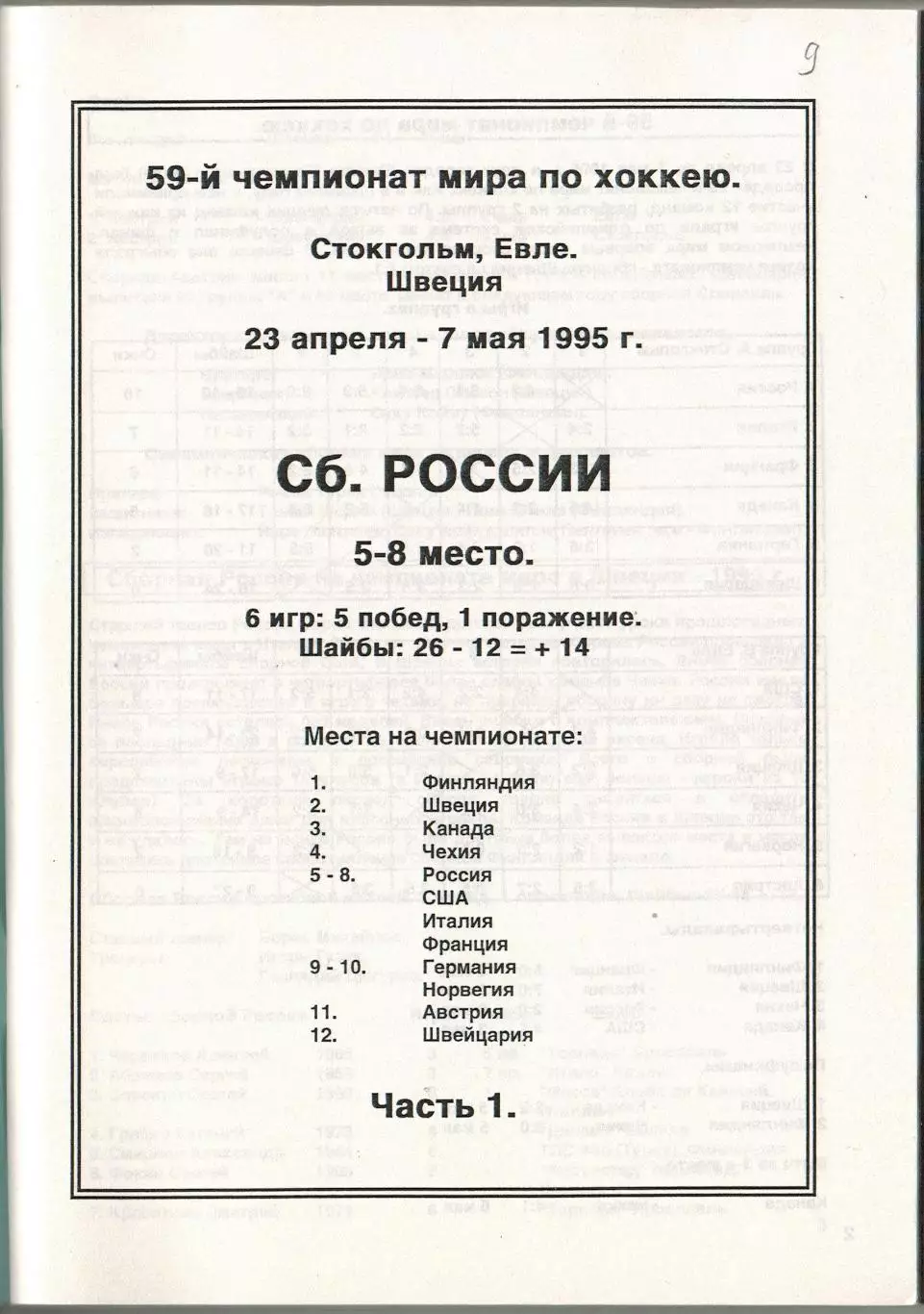 Чемпионат мира по хоккею–1995 Швеция Две части (комплект) Справочник РАРИТЕТ!!! 1