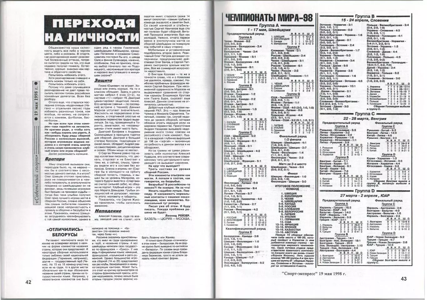 Чемпионат мира по хоккею–1998 Швейцария Две части (комплект) Справочник РАРИТЕТ 6