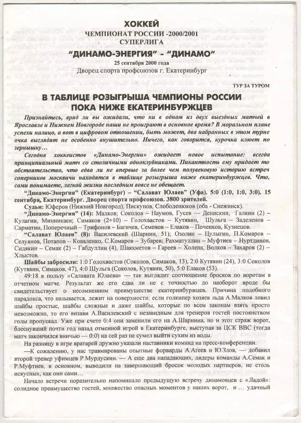 Динамо-Энергия Екатеринбург – Динамо Москва 25.09.2000 1