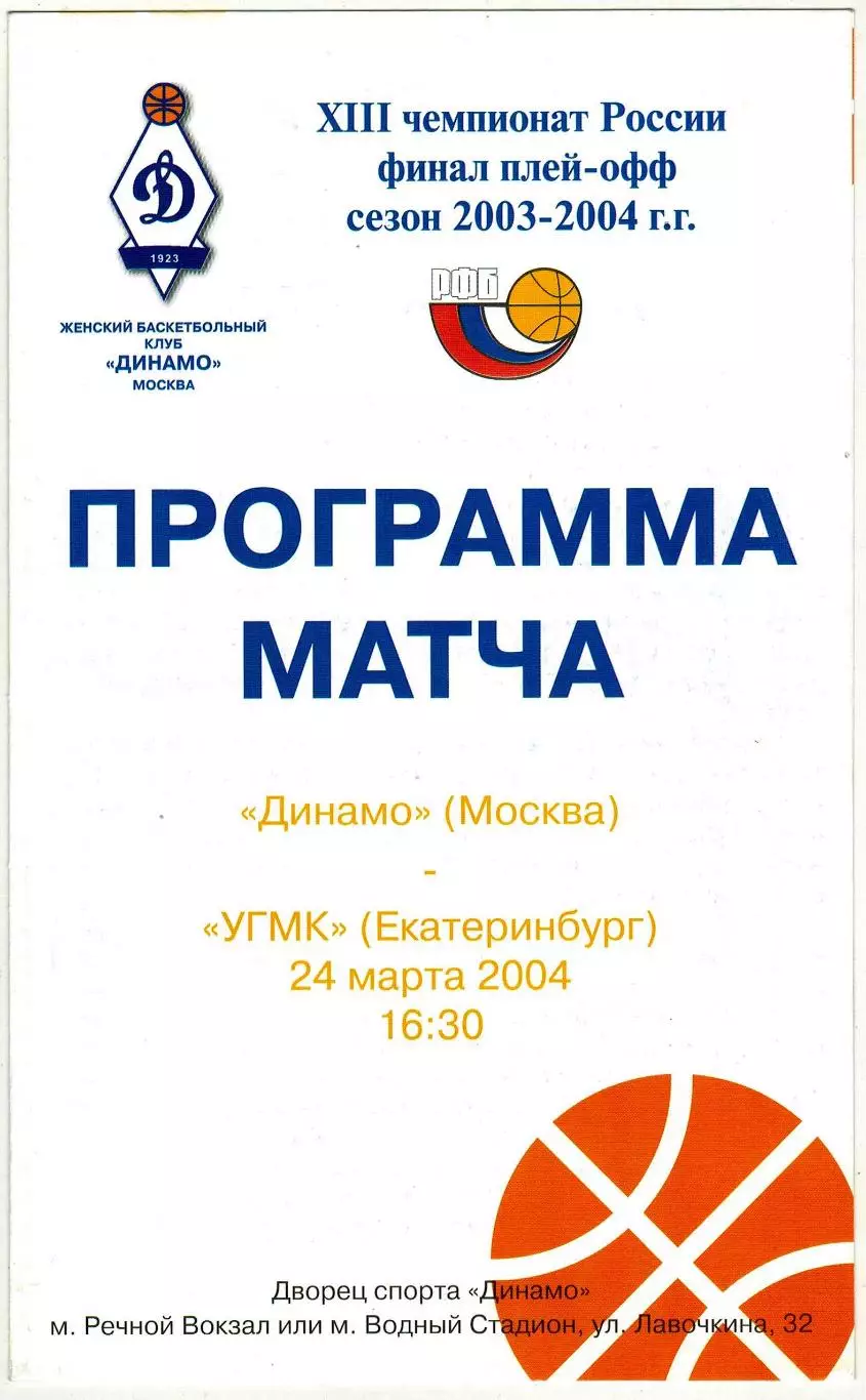 Динамо Москва – УГМК Екатеринбург 24.03.2004 Женские команды Финал плей-офф