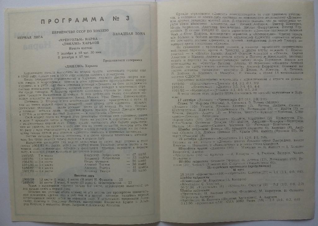 Кренгольм Нарва - Динамо Харьков 7-8.12.1990 1