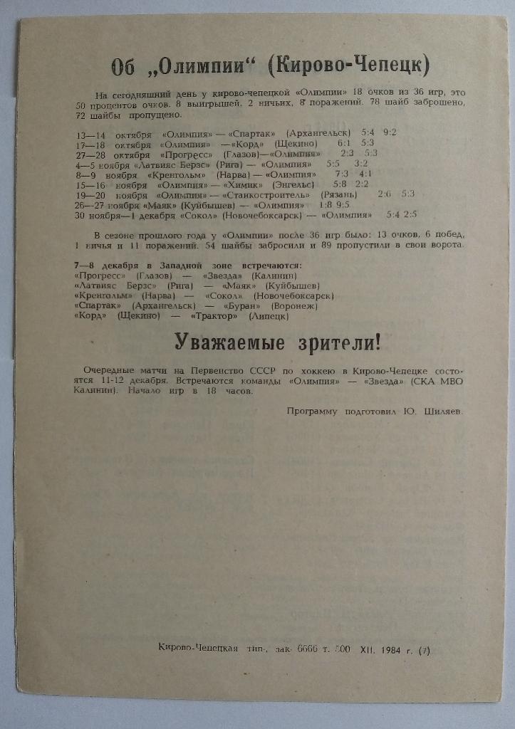 Олимпия Кирово-Чепецк - Машиностроитель Киев 1984 1