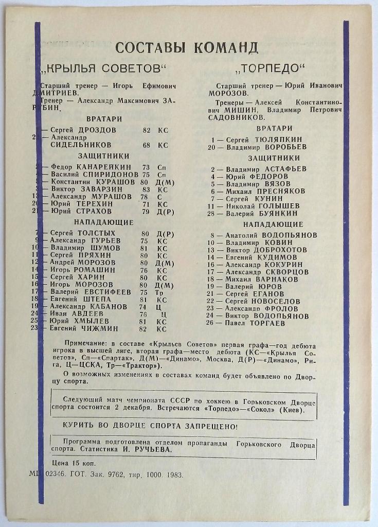 Торпедо Горький – Крылья Советов Москва 30.11.1983 1