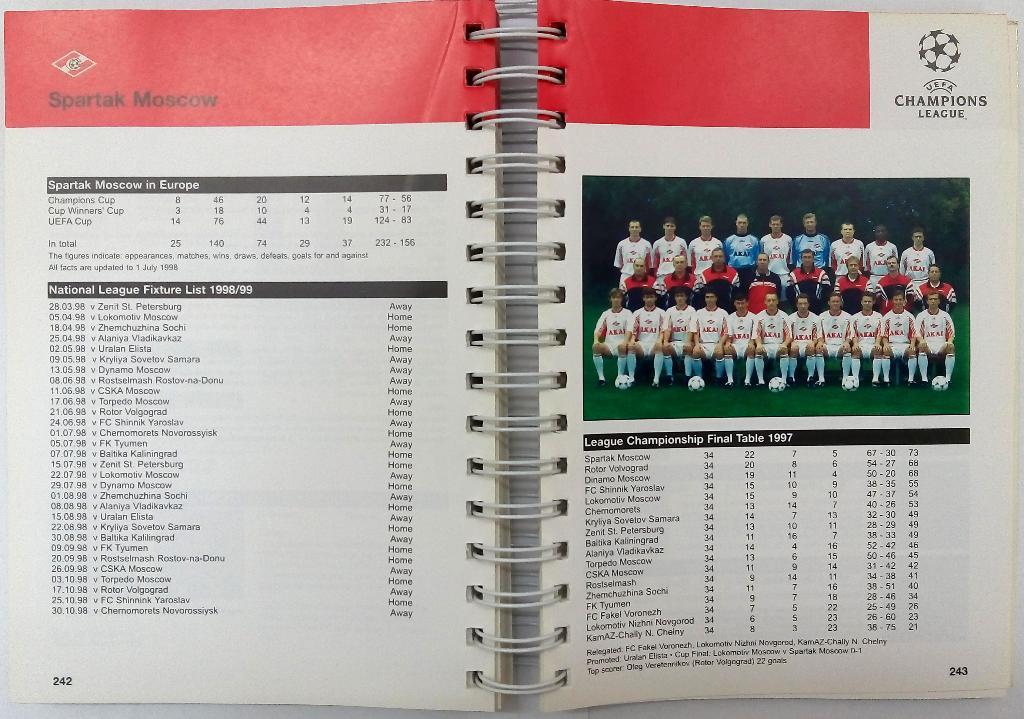 Хендбук Лига чемпионов 1998/1999:Спартак Москва Динамо Киев Барселона Реал и др. 2